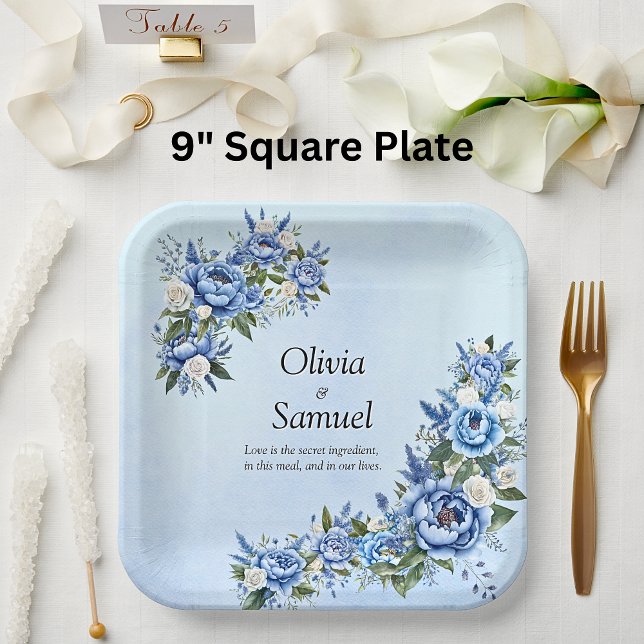 Blue Peony on Blue 9" Square Pappteller (Von Creator hochgeladen)