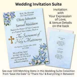 Blue Peony on Blue Wedding Suite Einladung