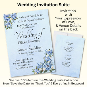 Blue Peony on Blue Wedding Suite Einladung