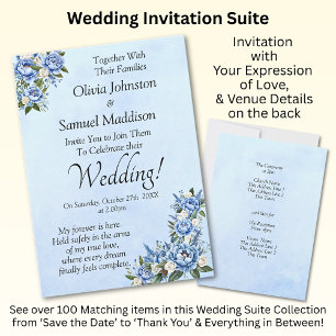 Blue Peony on Blue Wedding Suite Einladung