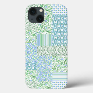 Blue Periwinkle Blume Vintage Imitate Patchwork iPhone 13 Hülle