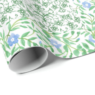 Blue Periwinkle Blume Vintage Imitate Patchwork Geschenkpapier