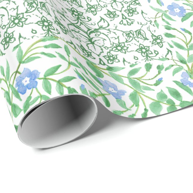 Blue Periwinkle Blume Vintage Imitate Patchwork Geschenkpapier (Rolleneckpunkt)