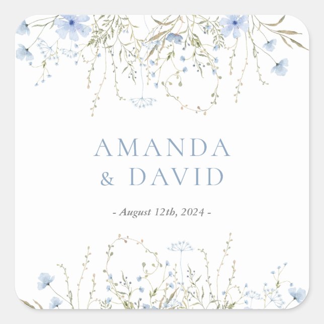 Blue Periwinkle Wildblume Wedding Quadratischer Aufkleber (Vorderseite)