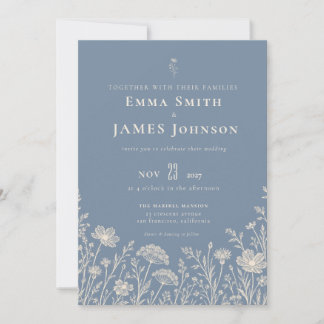 Blue Periwinkle Wildflower Wedding Invitation