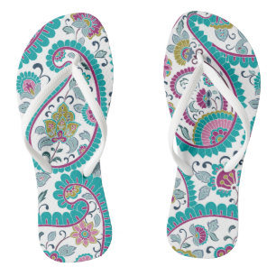 Blue Persian Boteh Paisley Pattern woman Drehte Fl Flip Flops