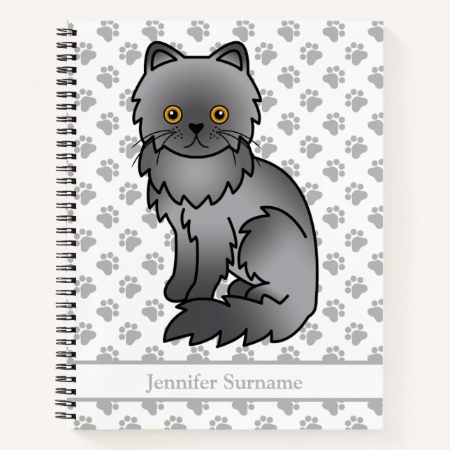 Blue Persian Niedlich Cartoon Cat & Custom Text Notizbuch (Vorderseite)