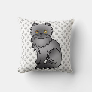 Blue Persian Niedlich Cartoon Cat & Paws Kissen
