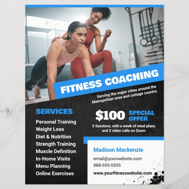 Blue Personal Trainer and Fitness Coaching Flyer (Vorne)