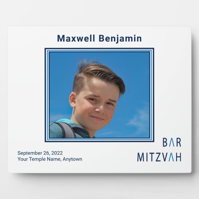 Blue Personalisiert Bar Mitzvah Foto Plaque Fotoplatte (Vorderseite)