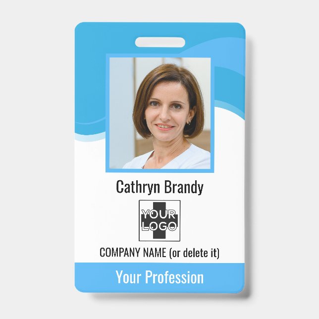 Blue Personalisiert Employee, Foto, Bar Code & Log Ausweis (Vorderseite)