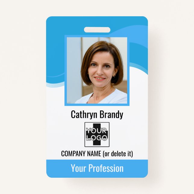Blue Personalisiert Employee, Foto, Bar Code & Log Ausweis (Vorderseite)