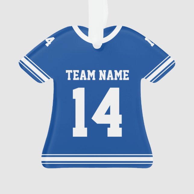 Blue Personalisiert Football Jersey Foto Ornament (Vorderseite)