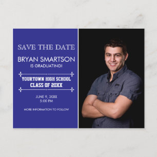 Blue Personalisiert Foto Abschluss Save the Date Postkarte