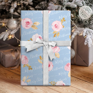 Blue Personalisiert Frohe Weihnachtsschrift Bloral Geschenkpapier