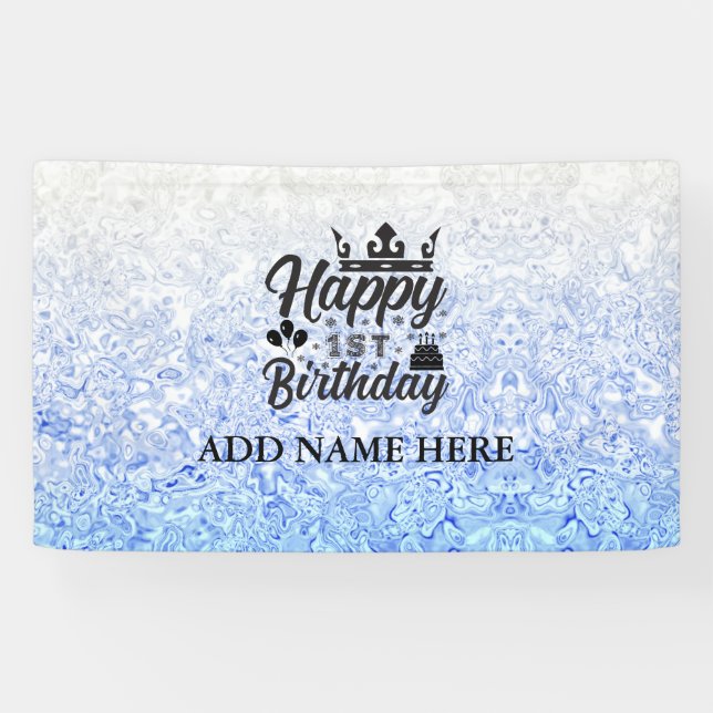 Blue Personalisiert "Happy First Birthday" Banner (Horizontal)