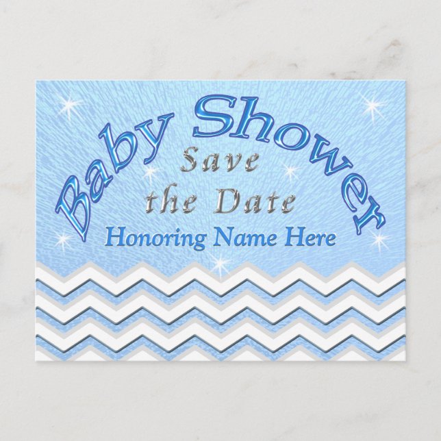 Blue Personalisiert Save the Date Baby Duschkarten Ankündigungspostkarte (Vorderseite)