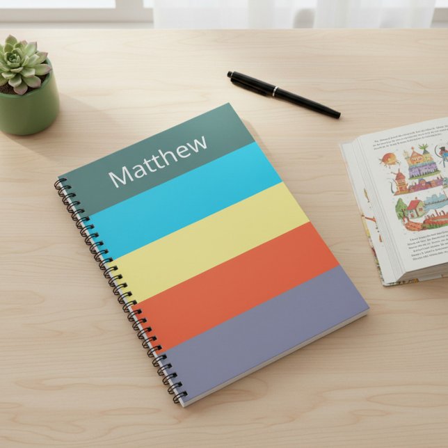 Blue Personalized Color Block Striped Notebook Notizblock (Von Creator hochgeladen)