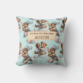 Blue Personalized Watercolor Teddy Bears Kissen