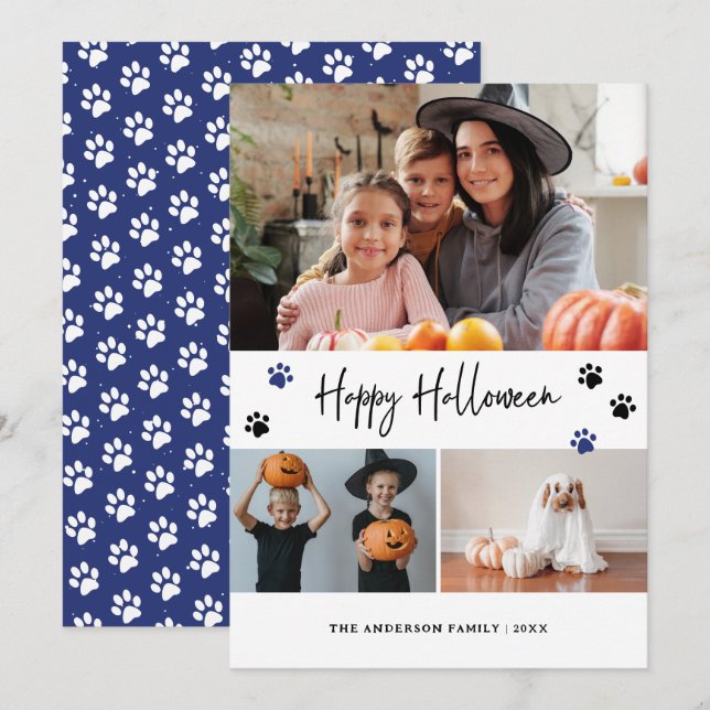 Blue Pet Foto Happy Halloween Feiertagskarte (Vorne/Hinten)