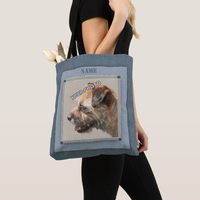 Blue Pet Portrait Foto Rustikale Dekoration Randbe Tasche (Von Nahem)