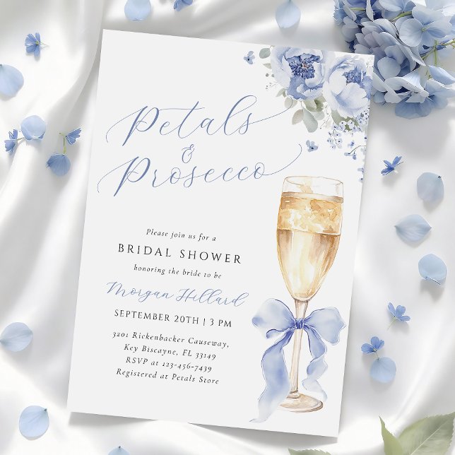 Blue Petals and Prosecco Bridal Shower Invitation Einladung (Von Creator hochgeladen)