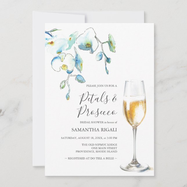 Blue Petals and Prosecco Bridal Shower Invitations (Vorderseite)
