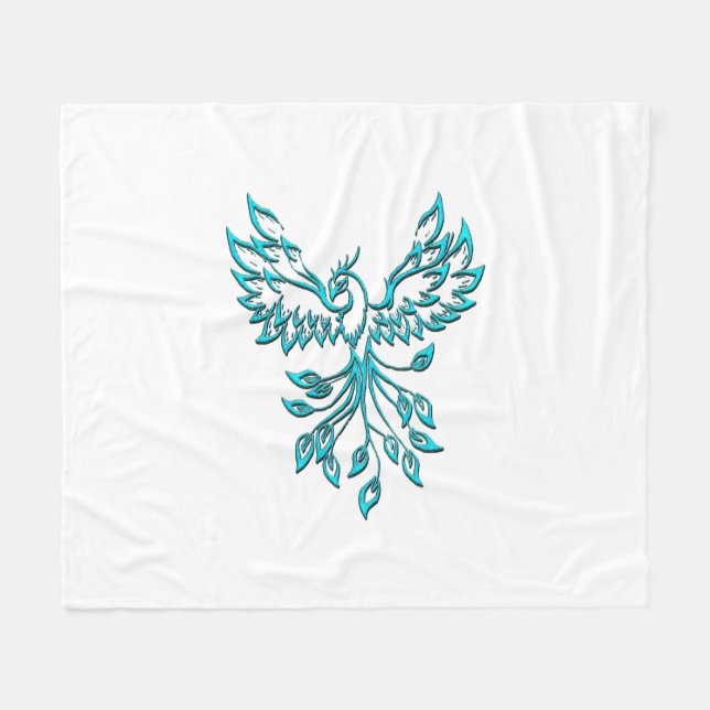 Blue Phoenix Erhöhungen auf Weiß Fleecedecke (Vorderseite (Horizontal))