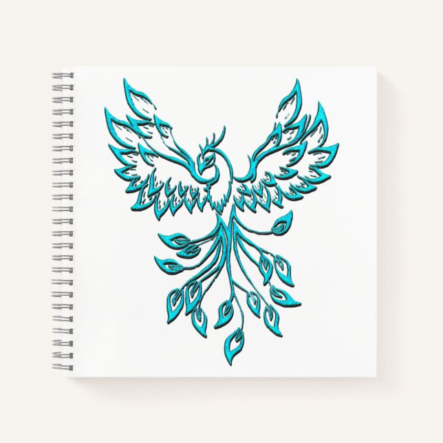 Blue Phoenix Erhöhungen auf Weiß Notizbuch (Vorderseite)