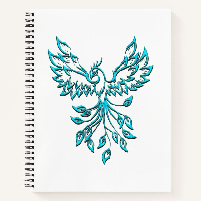 Blue Phoenix Erhöhungen auf Weiß Notizbuch (Vorderseite)