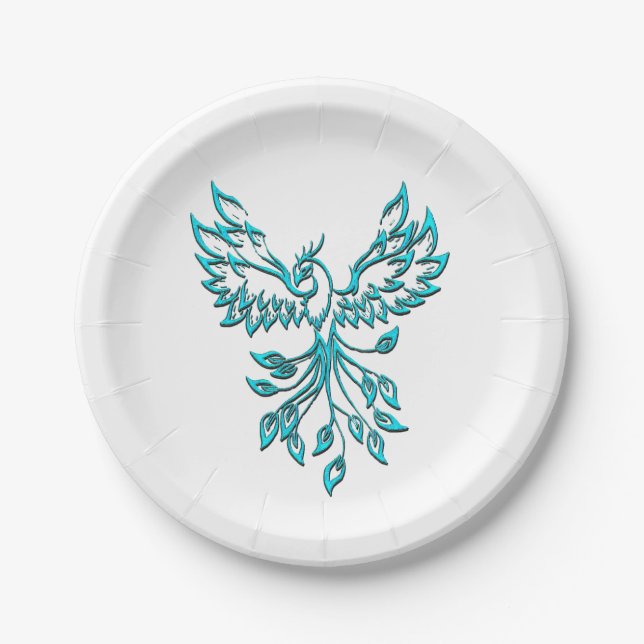 Blue Phoenix Erhöhungen auf Weiß Pappteller (Vorderseite)