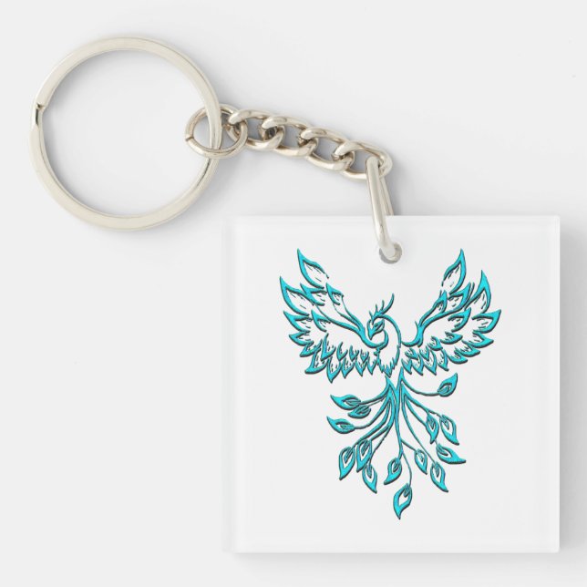 Blue Phoenix Erhöhungen auf Weiß Schlüsselanhänger (Vorderseite)