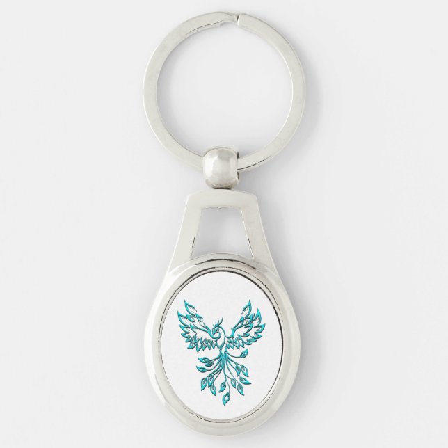 Blue Phoenix Erhöhungen auf Weiß Schlüsselanhänger (Vorderseite)