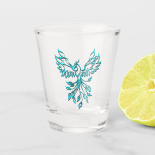 Blue Phoenix Erhöhungen auf Weiß Schnapsglas