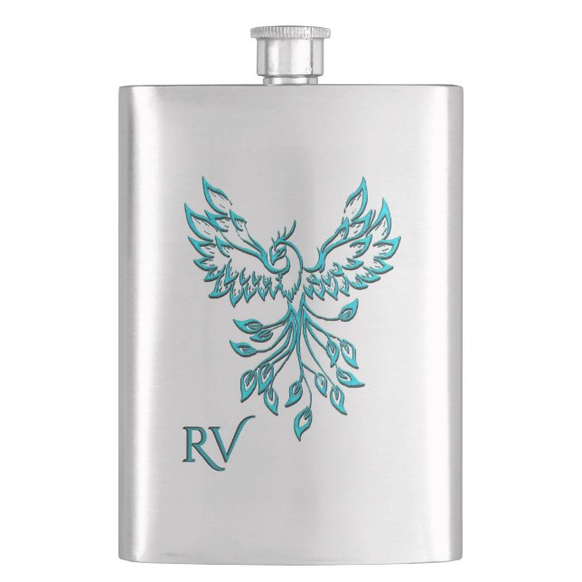 Blue Phoenix Erhöhungen der weißen Monogram Flachmann (Vorderseite)