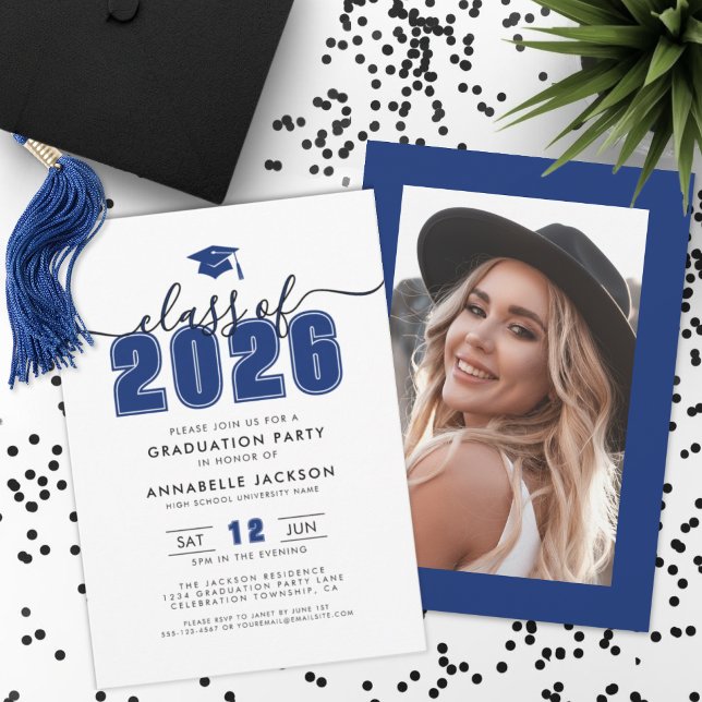 Blue Photo Graduation Party Einladung (Blue Photo Graduation Party Invitation )