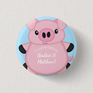 Blue Pig Baby Dusche Button