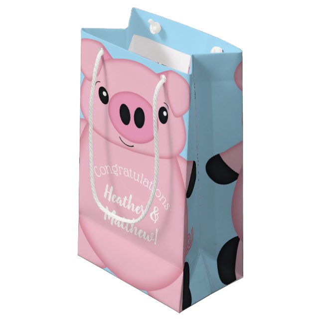 Blue Pig Baby Dusche Kleine Geschenktüte (Vorderseite Schrägansicht)