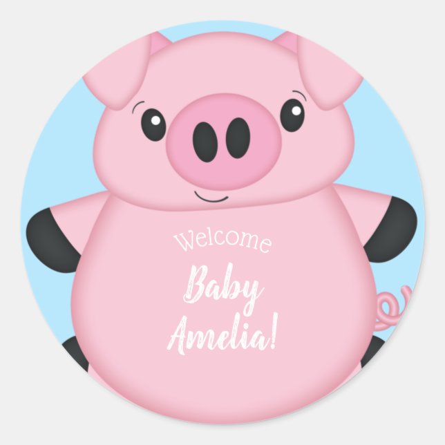Blue Pig Baby Dusche Runder Aufkleber (Vorderseite)