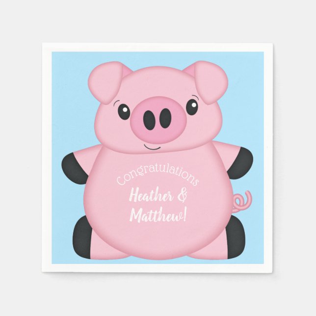 Blue Pig Baby Dusche Serviette (Vorderseite)