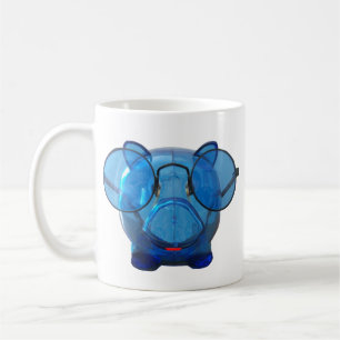 Blue Piggy Bank mit Brille Kaffeetasse
