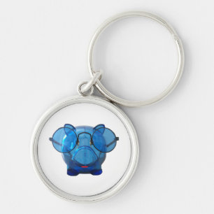 Blue Piggy Bank mit Brille Schlüsselanhänger