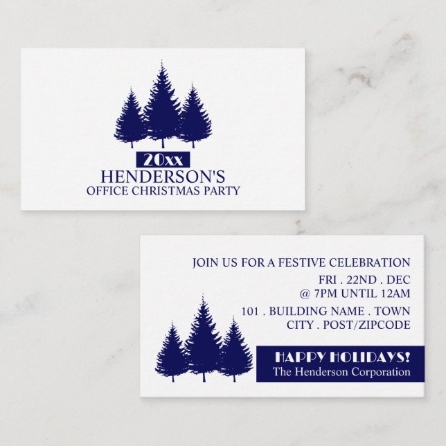 Blue Pine Tree Silhouetten, Party Ticket Begleitkarte (Vorne/Hinten)
