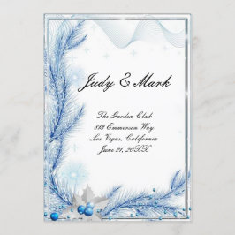 Blue Pine Winter Christmas Wedding Menu Card Einladung