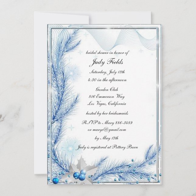 Blue Pine Winter Weihnachten Hochzeit Brautparty Einladung (Vorderseite)