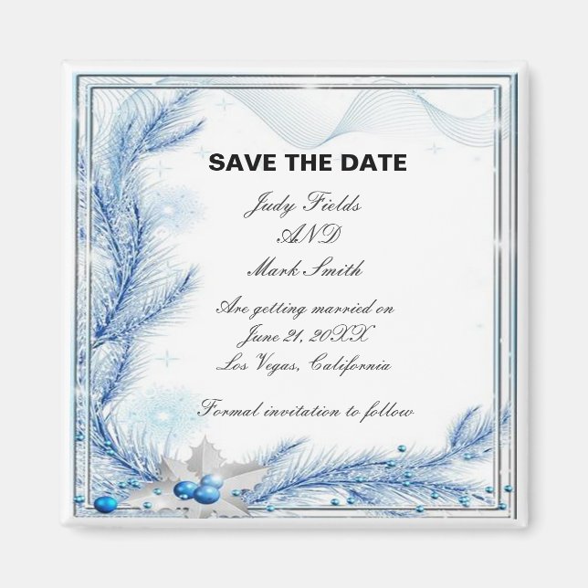 Blue Pine Winter Weihnachtsfeier retten das Datum Magnet (Vorne)