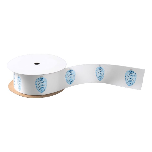 Blue Pinecone White Ribbon Satinband (Spule)