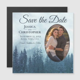 Blue Pines Rustikales Oval Foto Hochzeit speichern Magneteinladung