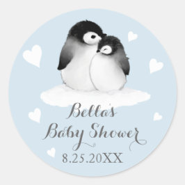 Blue Pinguins Baby Shower Stickers