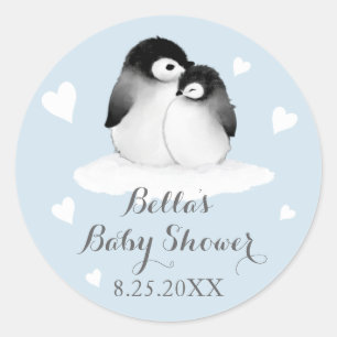 Blue Pinguins Baby Shower Stickers